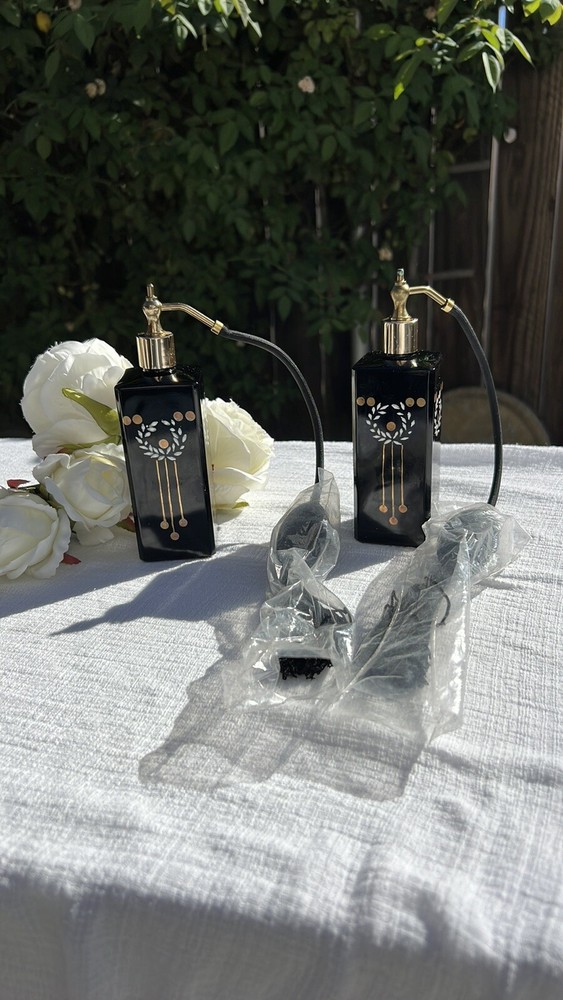 Chic Hollywood Regency Style Hand Painted Austrian Glass Perfume Bottle Atomizer
