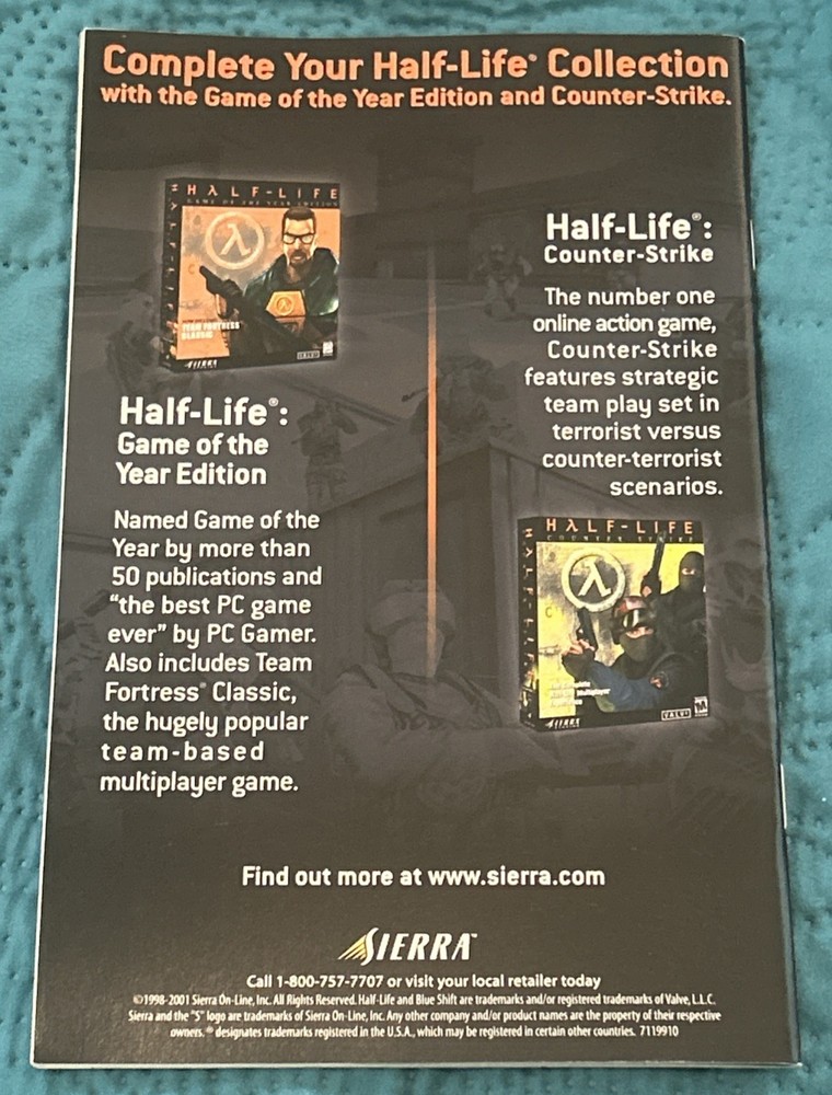 2001 PC Sierra Half-Life: Blue Shift INSTRUCTION MANUAL ONLY