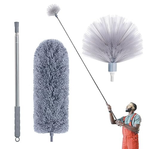 Cobweb Duster with Extension Pole, Set A: Spider Web Brush & Ceiling Duster
