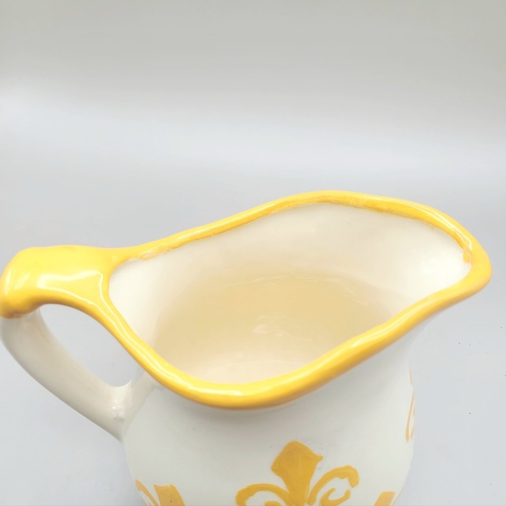Handcrafted Gold & White Fleur-de-Lis Pitcher