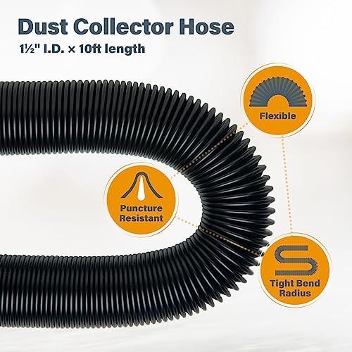Power Tool Hose Kit with 10’ Vacuum Hose, 2 Quick Change Adapters & Threaded