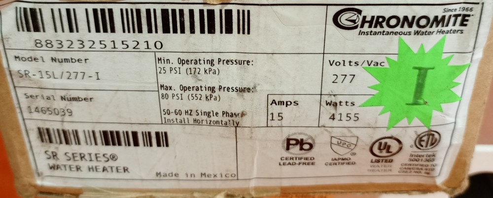 Chronomite SR-15L/277-1 Water Heater