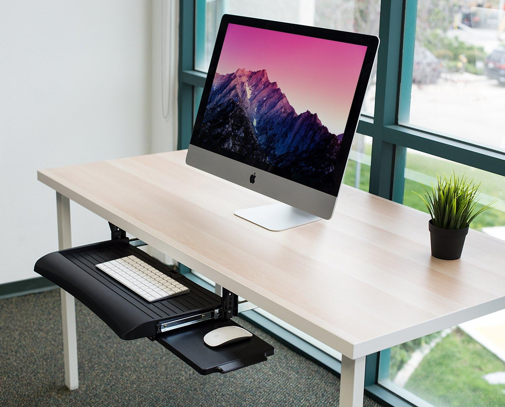 Mount-It! Keyboard Tray under Desk with Adjustable Mouse Platform – Easy-Glide S