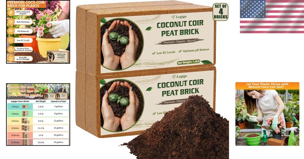 100% Natural Compressed Coconut Coir Bricks - Promotes Optimal Root Growth