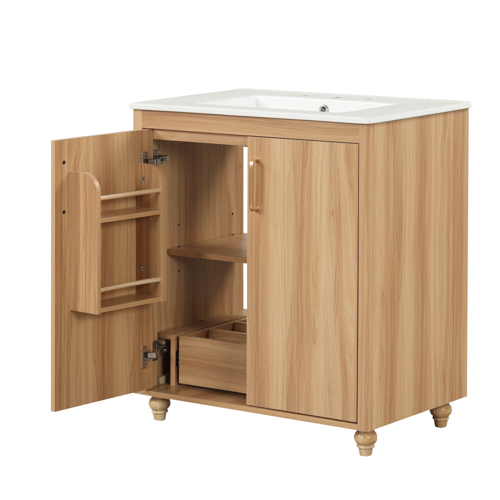 30"Multi-functional Bathroom Vanity with Sink Combo and Doors and Drawer Natural