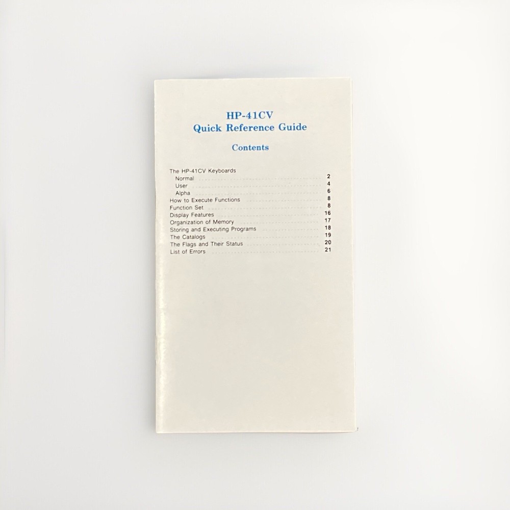 Quick Reference Guide For Hewlett Packard HP 41Cv calculator