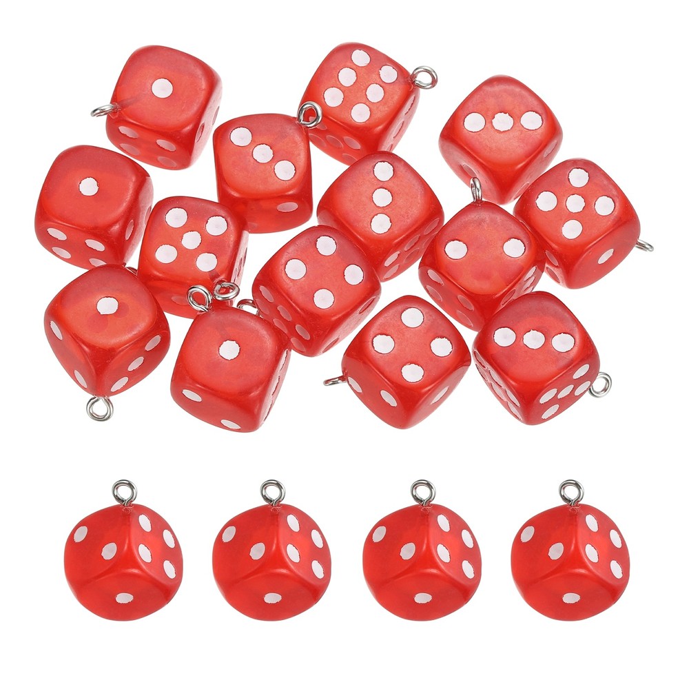 20 Pcs Transparent Dice Beads Charm Pendant (Red)