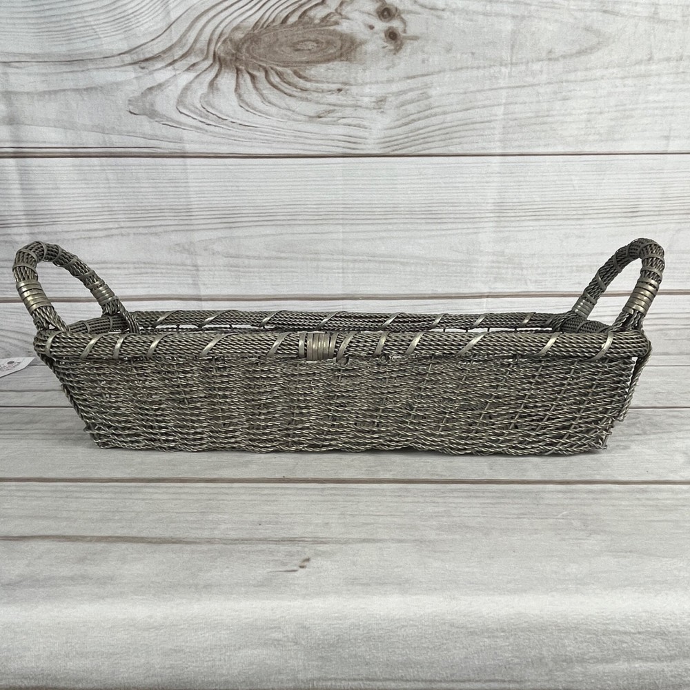 Vintage Gothic Woven Metal Wire Basket 16” x 6.5" x 3" Rectangular