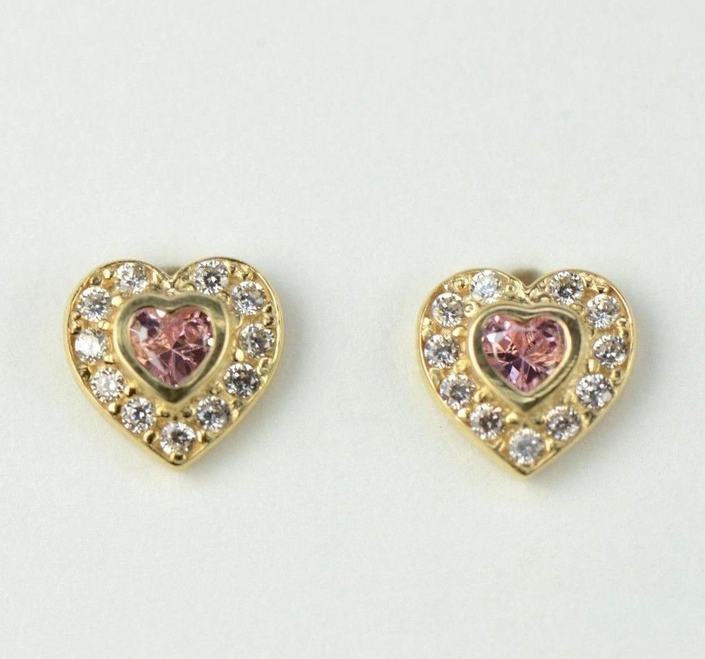 14k Solid White Gold Halo Heart Stud Earrings