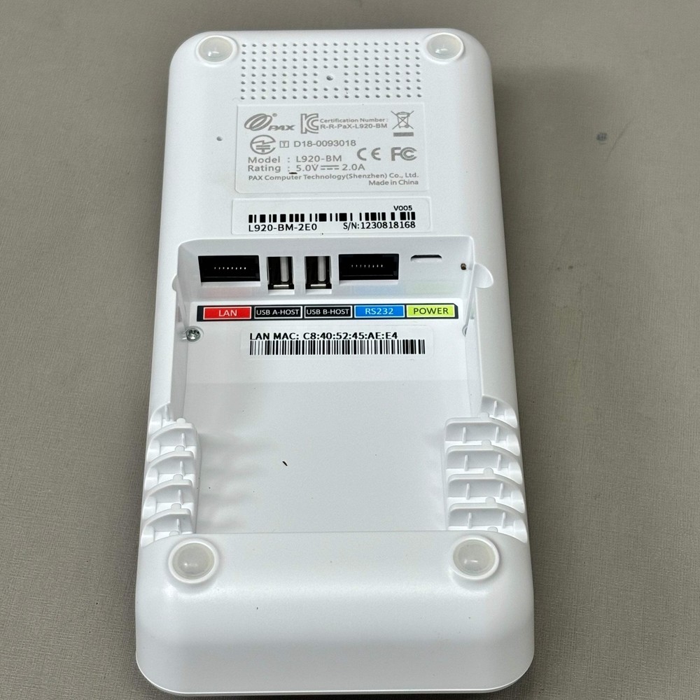 PAX Efficient Charging Dock w/ Ethernet & USB 920 Android Terminal White L920-BM