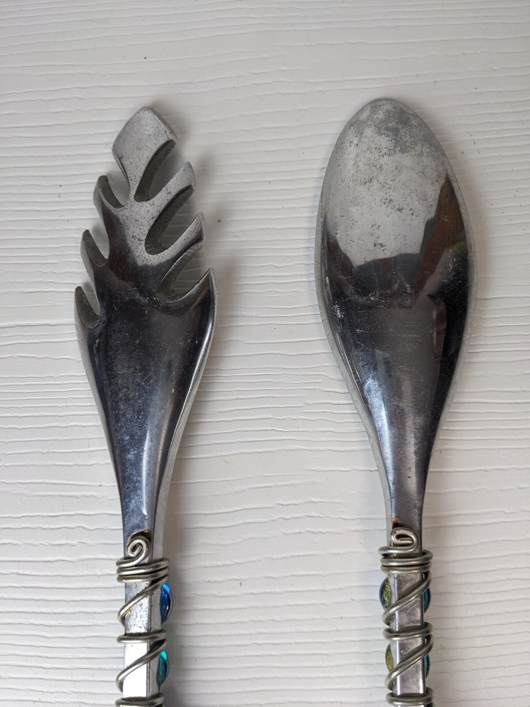 Beaded Salad silver tone Serving spoons