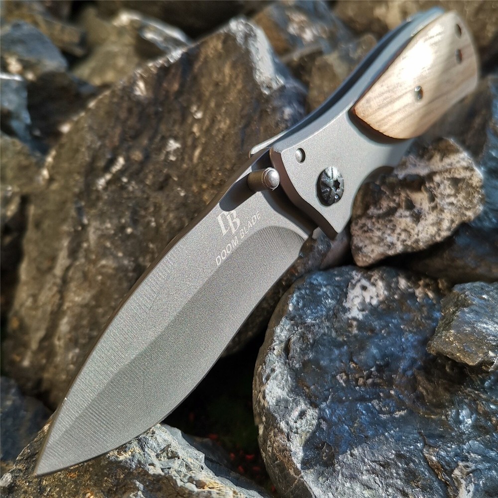 Folding tactical wooden handle portable pocket knife practical survival tools