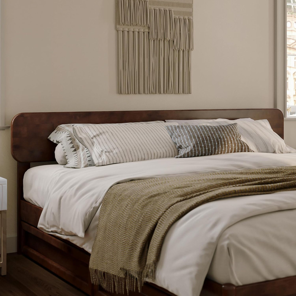 , Florence Adjustable Modern round King Solid Wood Headboard, Walnut