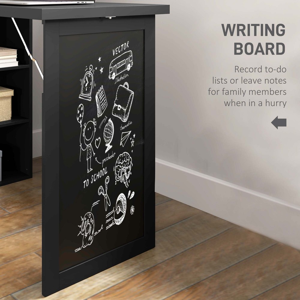 Convertible Desk with Chalkboard & Shelf Multi-Use Computer Workstation, Black
