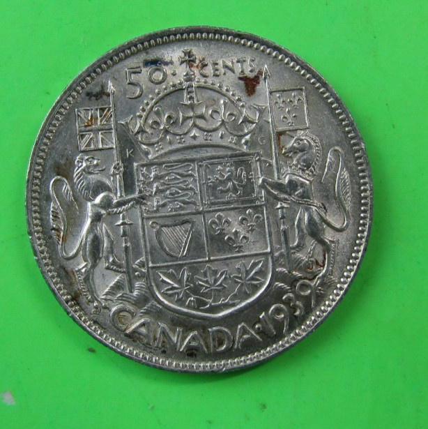 CANADA, 50 CENTS, KGVI,  SILVER, 1939