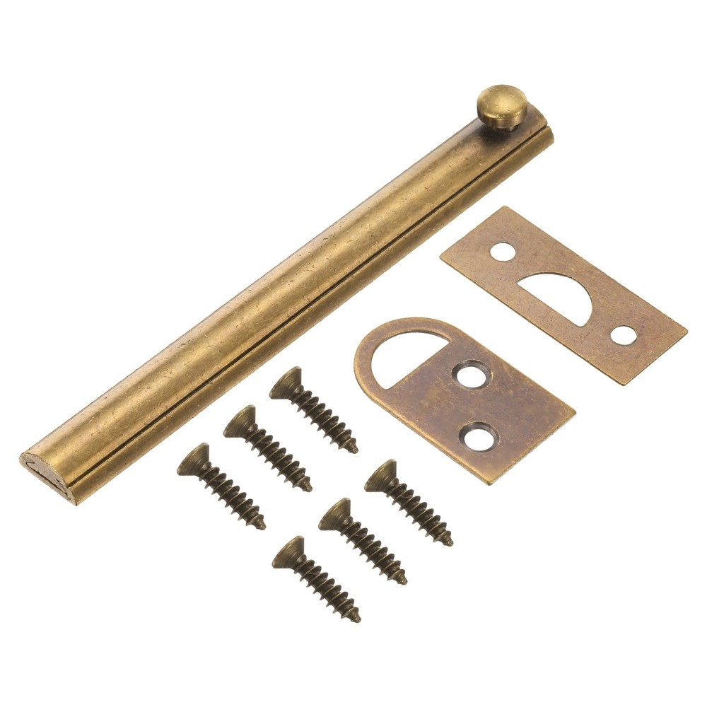 6" Solid Brass Surface Bolt, Polished Slide Latch Door Lock, Bronze
