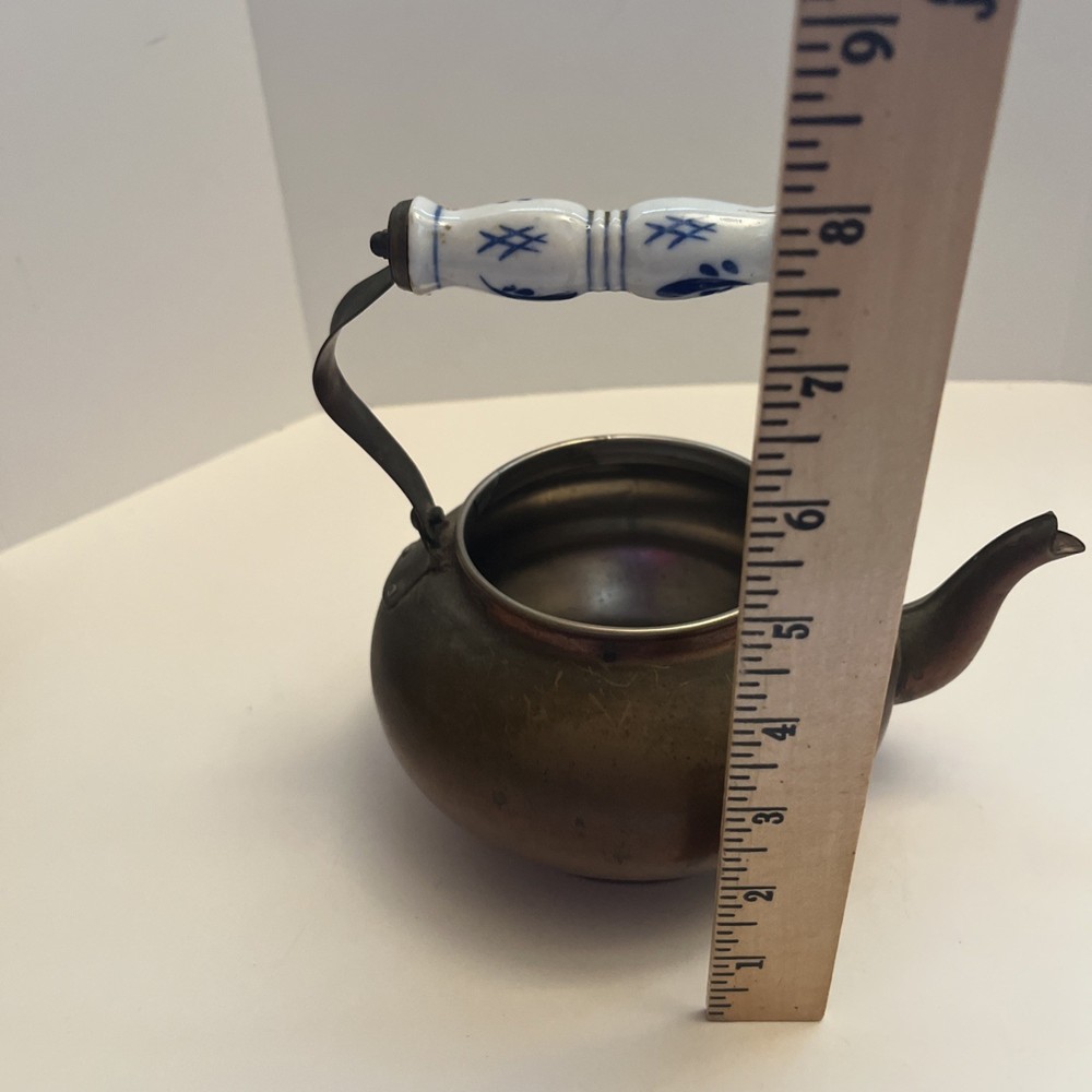 Vintage Copper Teapot Ceramic Handle Missing Lid. Needs Polish