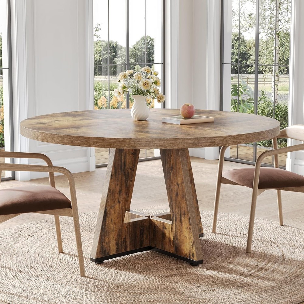 Rustic Brown Round Dining Table for 4-6 - Perfect for Dining Rooms & Kitchens