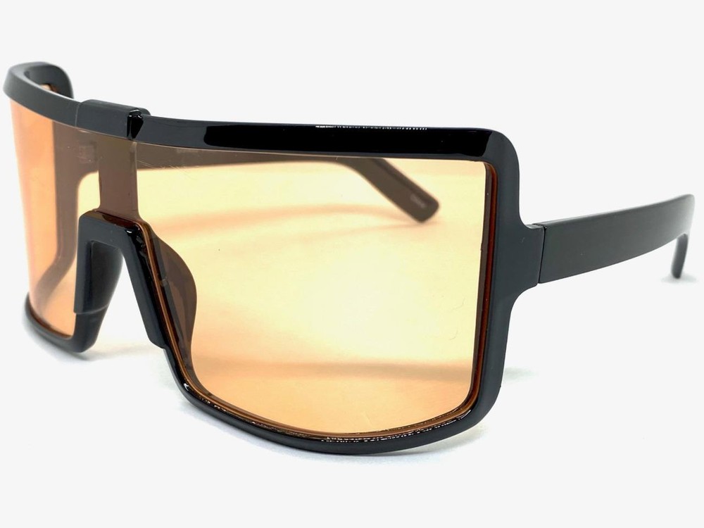 Oversized Exaggerated Retro Modern Shield Raver SUNGLASSES Large Big Black Frame