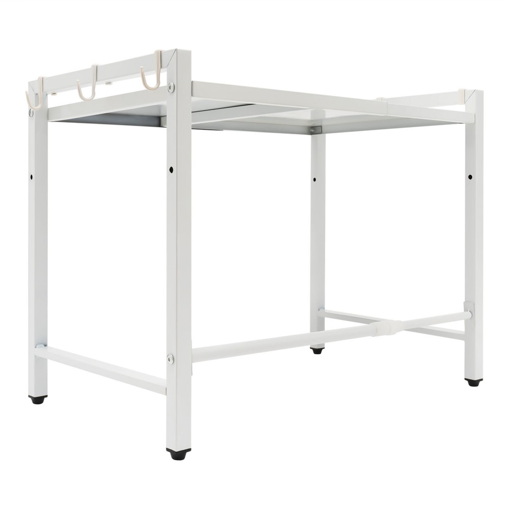 Extendable Microwave Oven Rack, 2-Tiers Adjustable Microwave Stand White Shelf