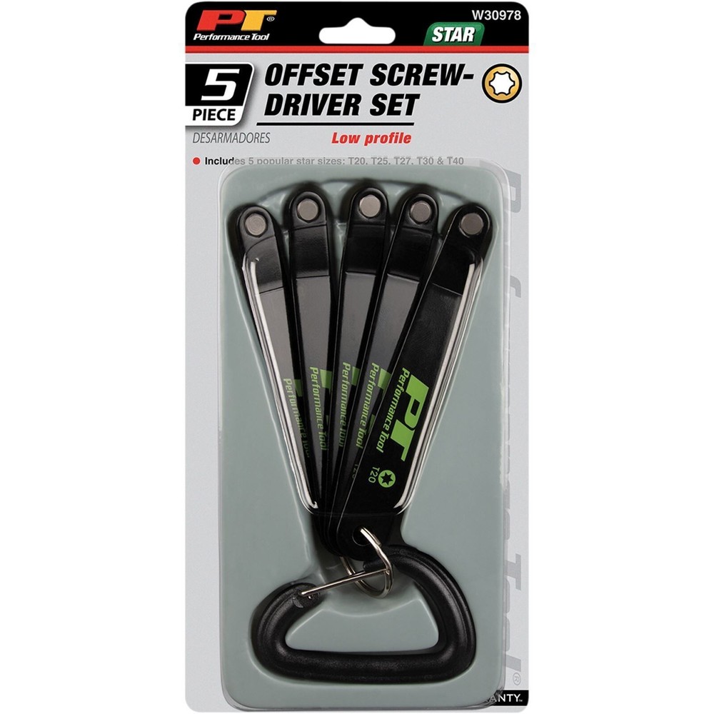 10pc Performance Tool Low Profile Offset Screwdriver Torx Slotted Phillips Set