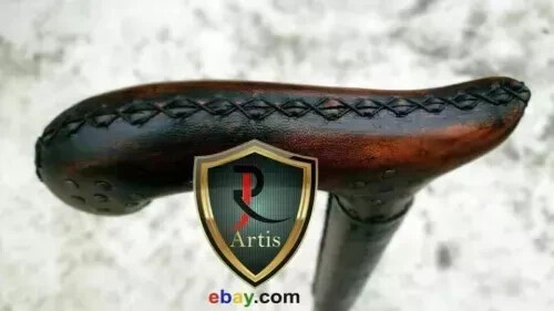 Elegant Looking Comfortable Handle Half Leather Carved Cane Designer Gift