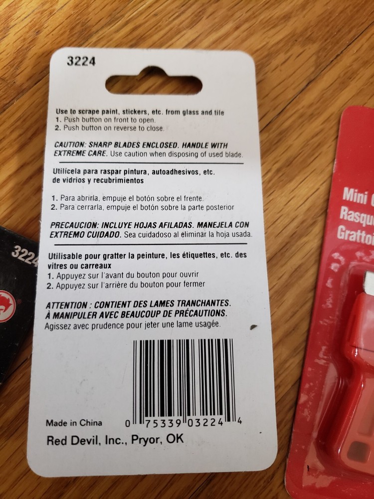 QTY 4 PK RED DEVIL MINI GLASS SCRAPER 3224