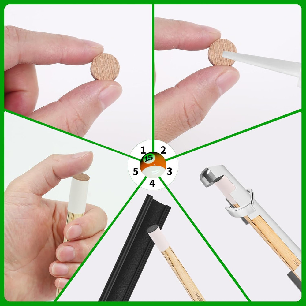 Professional Billiard Cue Repair Kit with Tips, Chalk, and Tools