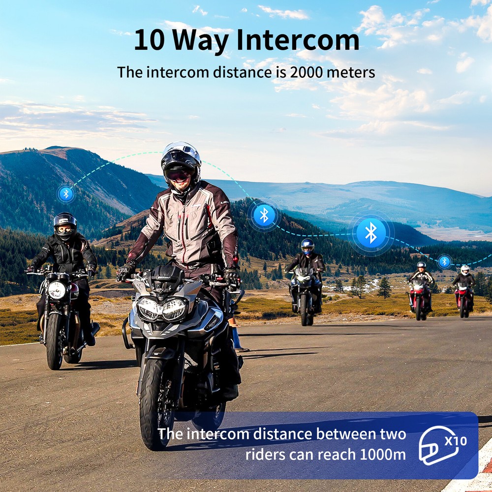 FOD FX7 Intercom Motorcycle Headset Bluetooth Intercoms MESH 10 Riders