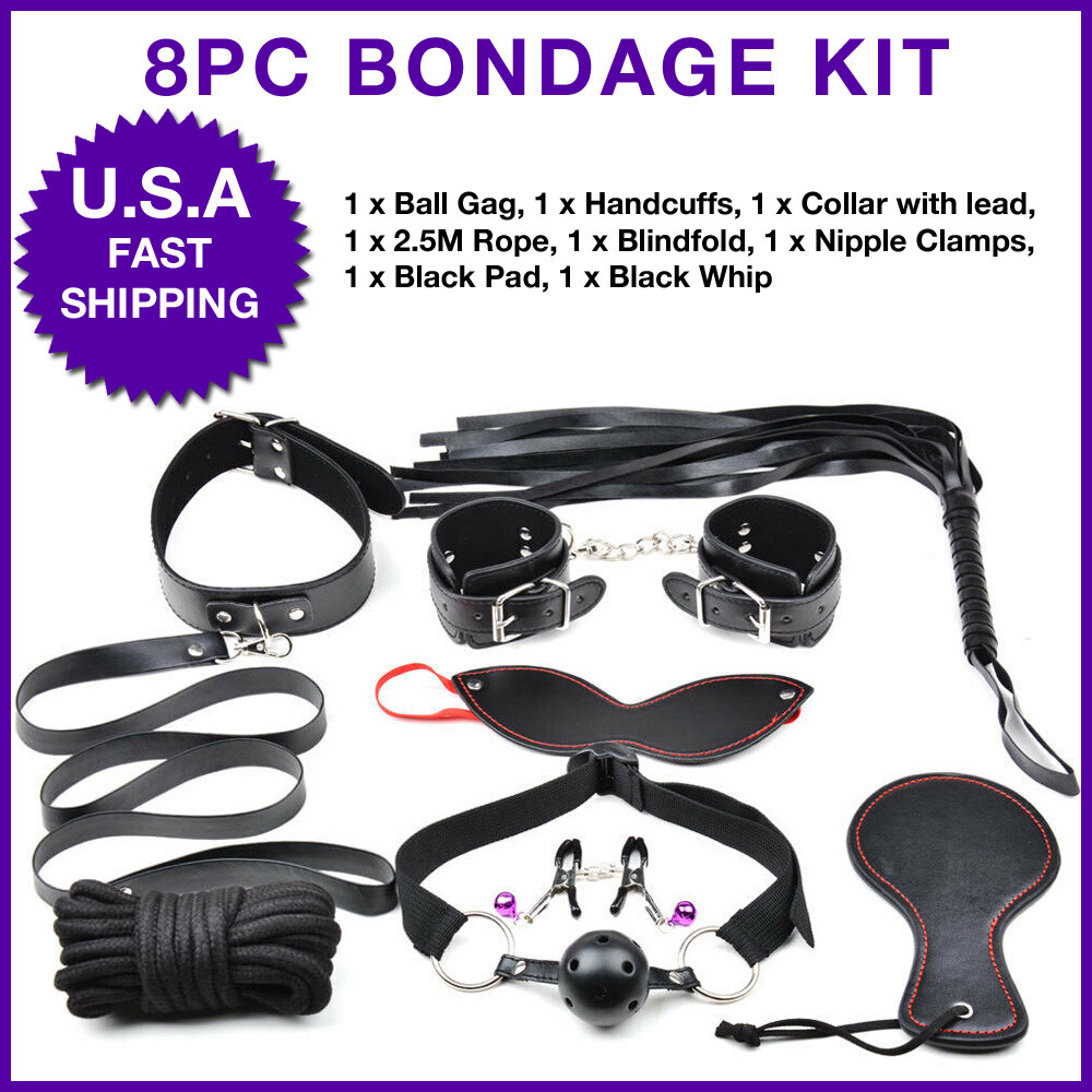 Bondage Set for Beginners Restraint Sex Bedroom Toys Handcuffs, Rope, Muzzle