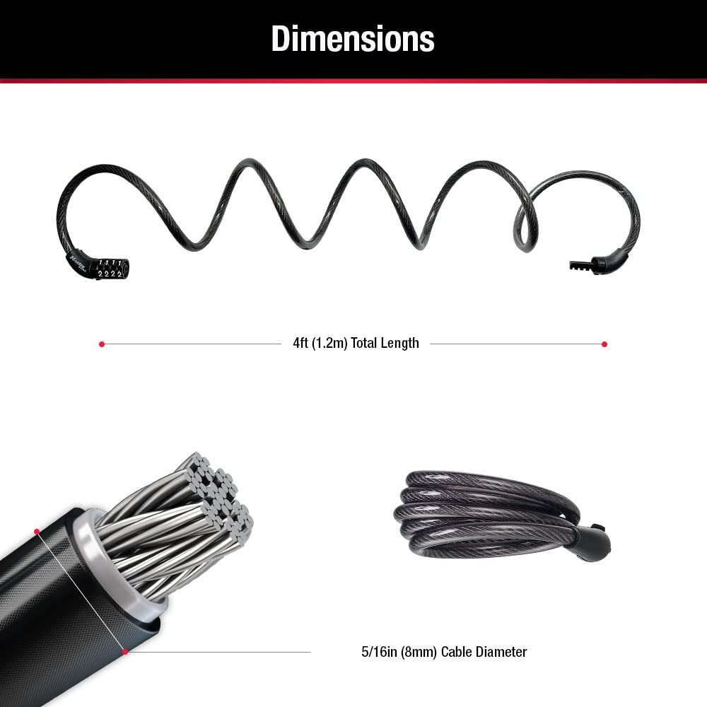 Master Lock Bike Cable with Combination Black, 8143D 1 Pack, Black