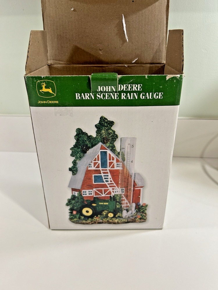 John Deere Ceramic Barn Scene rain gauge