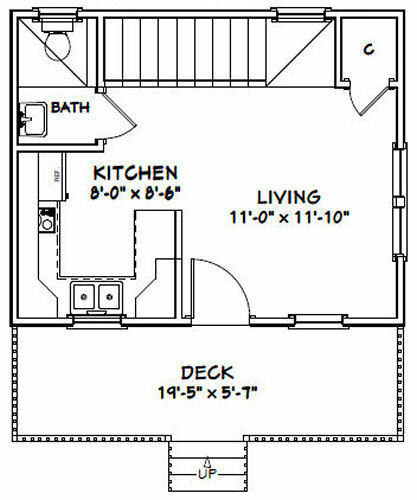 20x16 Tiny House -- PDF Floor Plan -- 537 sq ft -- Model 5