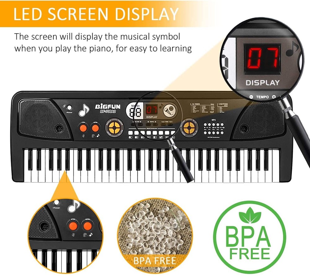 Keyboard Piano for Kid - 61 Key Fun Electronic Pianos with Screen & Microphon...
