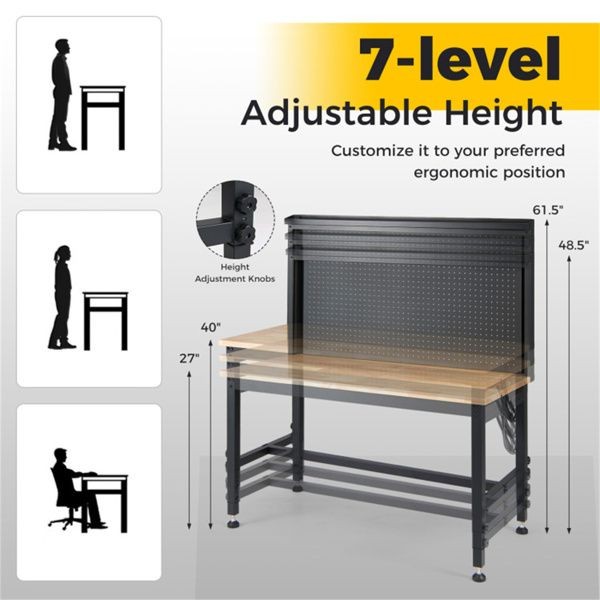 48"Heavy Duty Workbench 2000LBS Cap, 7-Level Height Adjustable w/ Built-in