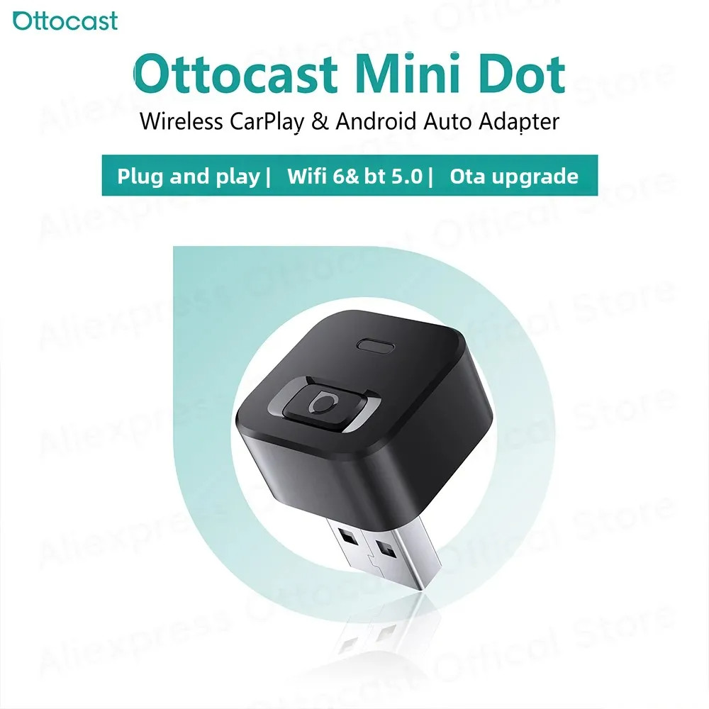 Ottocast Mini Dot Wireless CarPlay/Android Auto Adapter Dongle USB Plug & Play