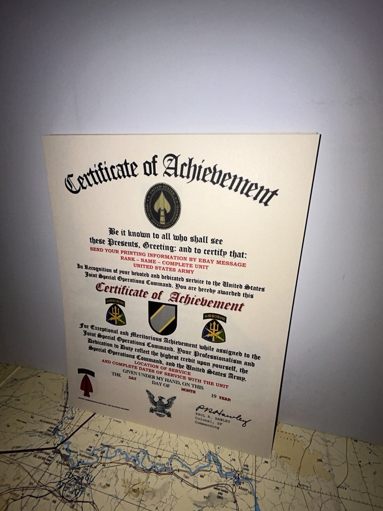 U.S. ARMY - JOINT SPECIAL OPERATIONS COMMAND - CERTIFICATE OF ACHIEVEMENT