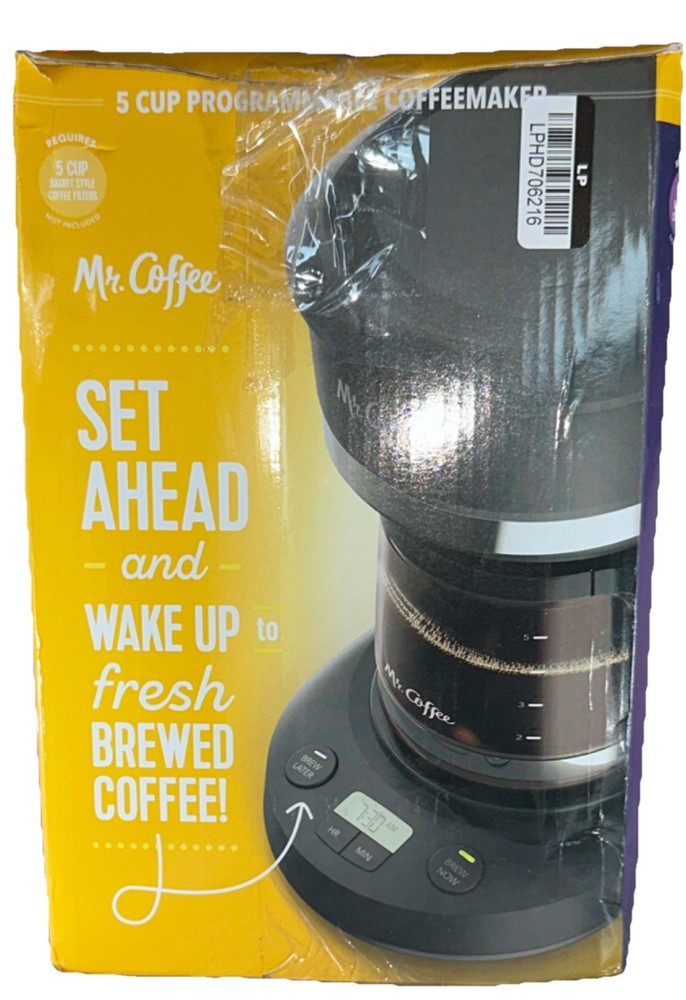 Mr. Coffee 5-Cup Programmable Filter Coffee Maker Black Pause-and-Serve Digital