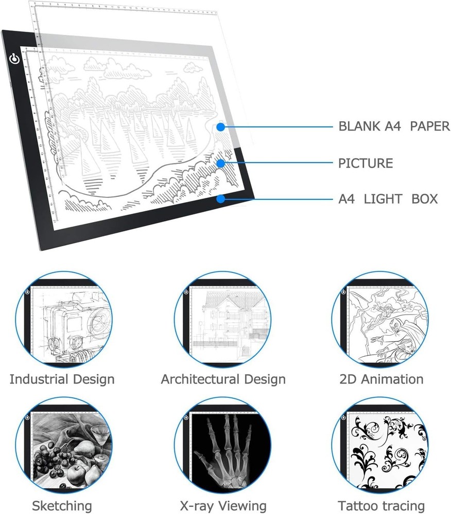 A4 LED Copy Board Light Tracing Box, Adjustable USB Power Artcraft LED Trace ...