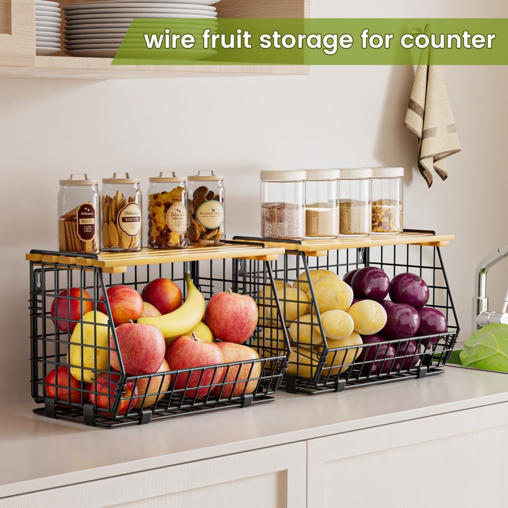 3 Pack Wire Fruit Basket for Kitchen Storage Hanging Counter Basket for Pantry