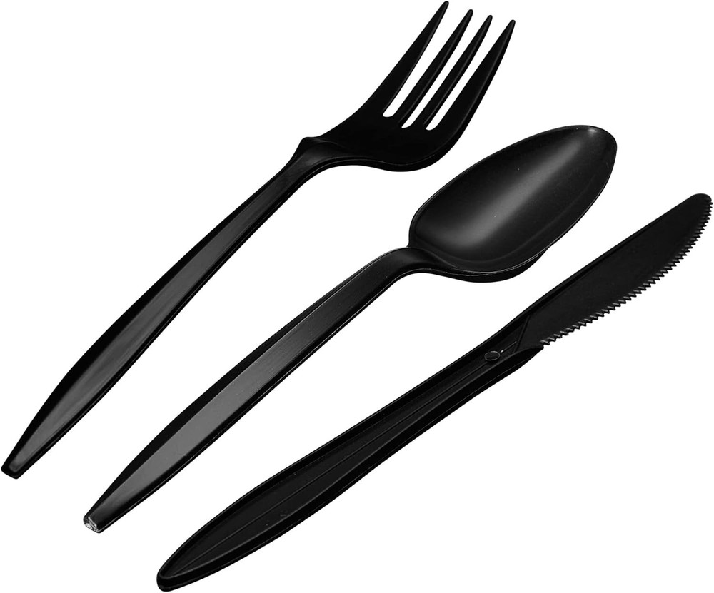 1,000 Plastic Disposable Cutlery Bulk Variety Pack Black Medium Weight Includes