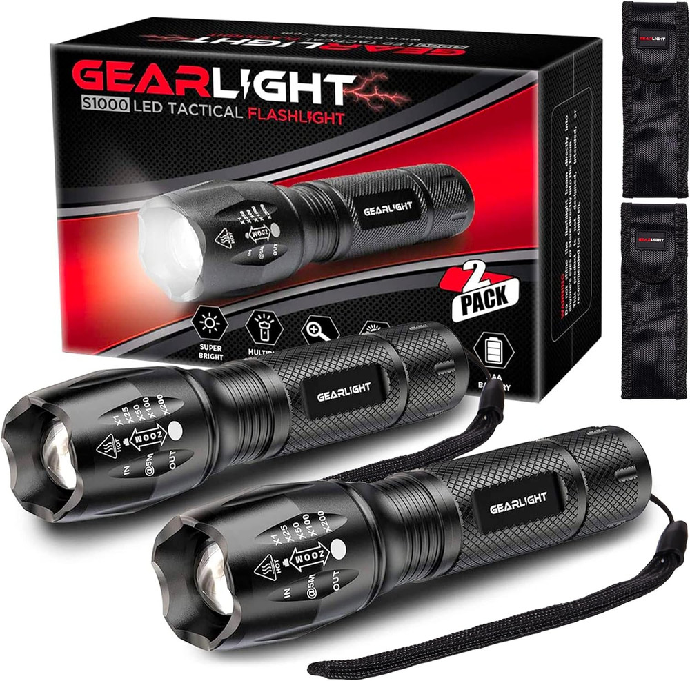 2 Pack LED Camping Flashlights with High Lumens, 5 Modes, Zoomable Bright Light