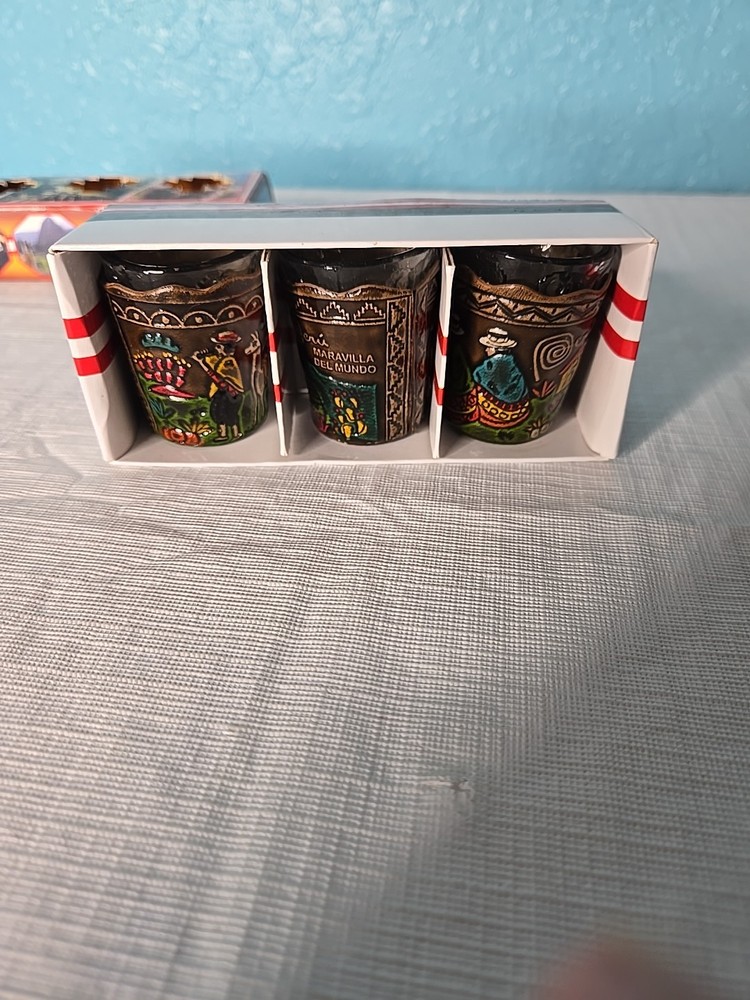 3 Leather Covered Shot Glasses -Handmade Peru