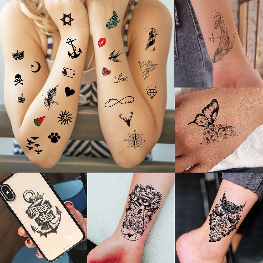 COKTAK 66 Sheets Small Black Animals Temporary Tattoos For 10x6CM,