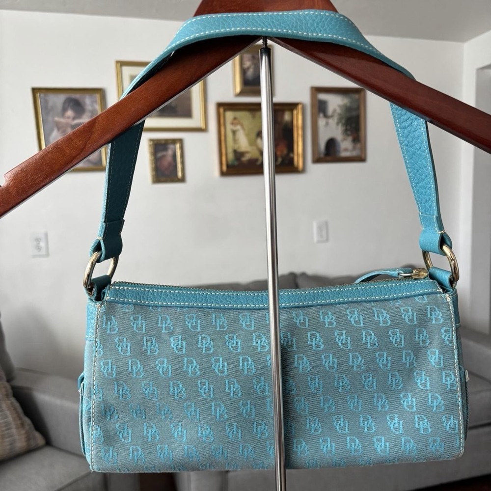 Authentic Dooney and Bourke Turquoise Canvas Shoulder Bag excellent condition