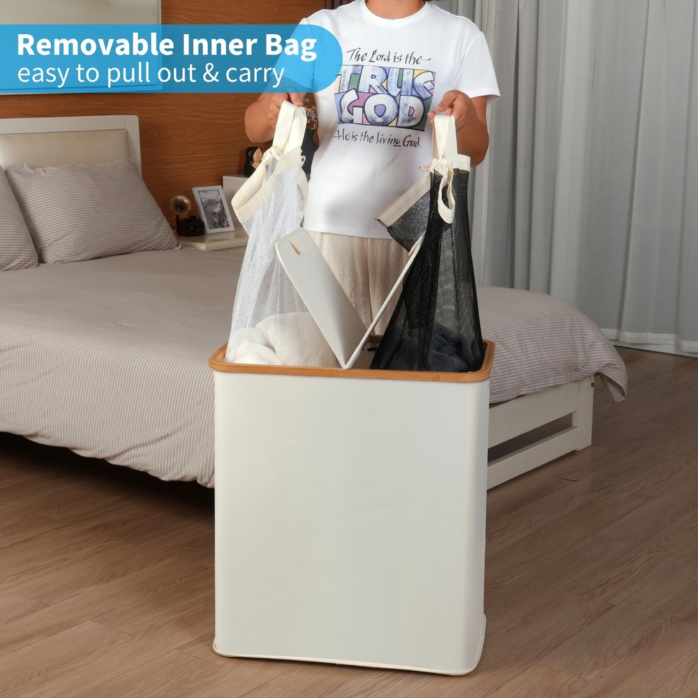 efluky Laundry Hamper with Lid, Double 2 140L Dual, Beige
