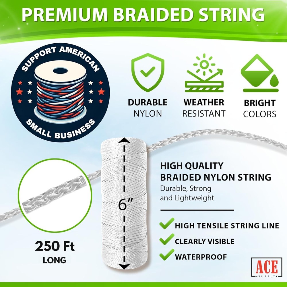 Bright White Twine String - #18 Strong Nylon String - 250 Ft Length - White Stri