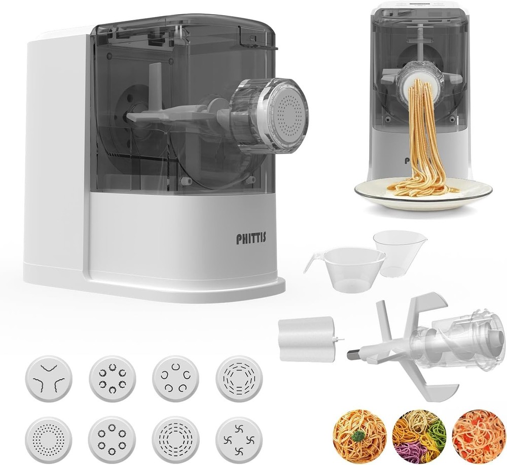 Electric Pasta Maker Machine Automatic 8 Discs Noodle Creator White