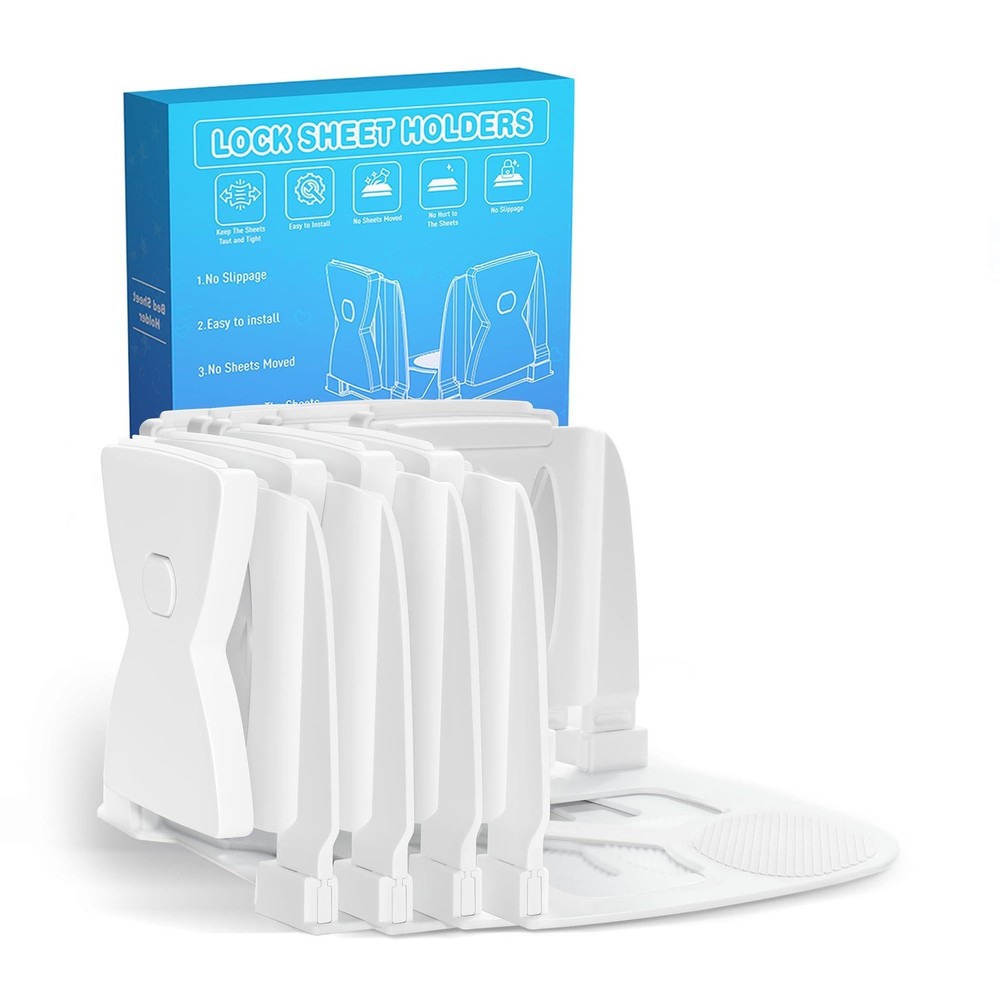 Fitted Sheet Holders for Corners Upgrade Bed Sheet Grippers DualSide Lock Des...