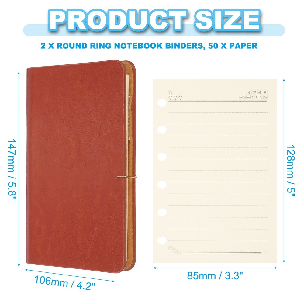 6 Ring Binder Cover 2 Pack A7 Notebook Binder 50 Sheets Line Paper, Orange